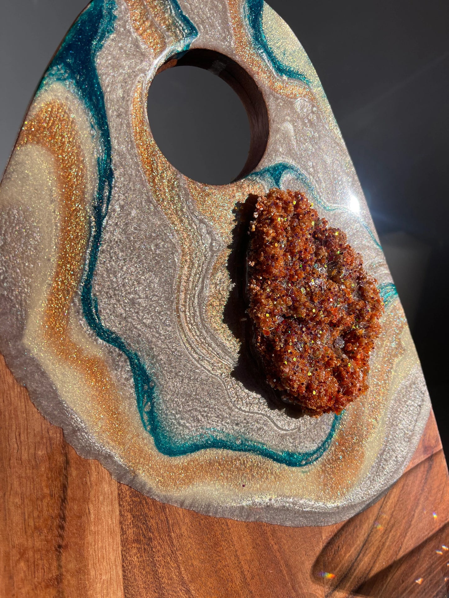 Gold and Teal Color Cheeseboard with Two Round Matching Coaster