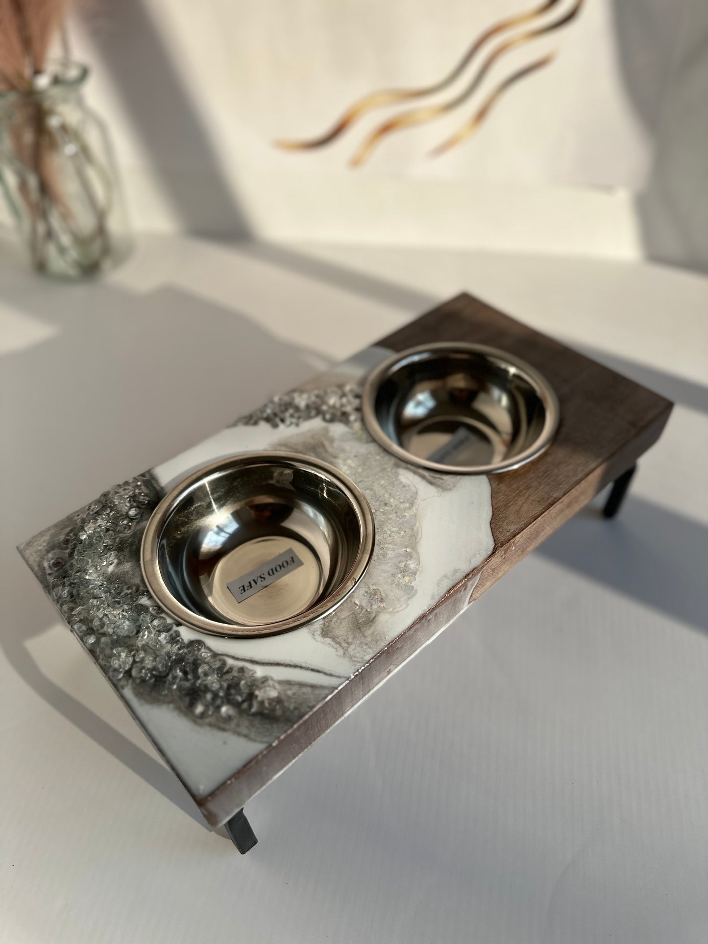 White & Gray Pet Feeder