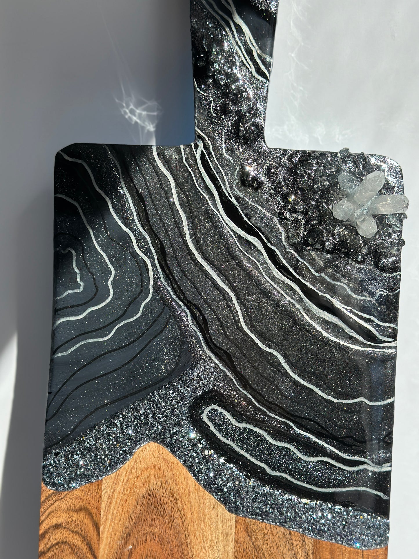 Deep Sliver and Black Color Geode Design Cheeseboard