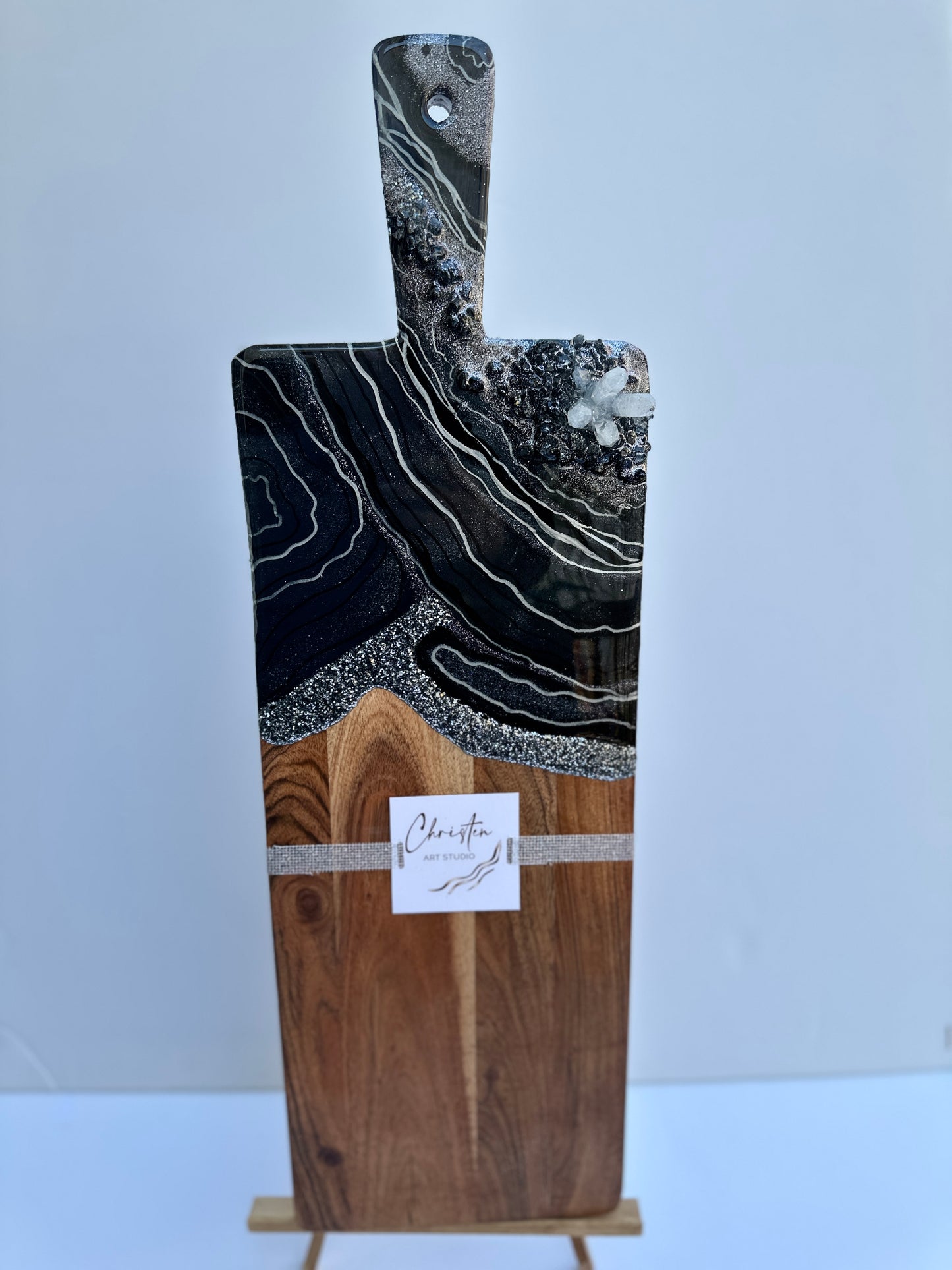 Deep Sliver and Black Color Geode Design Cheeseboard