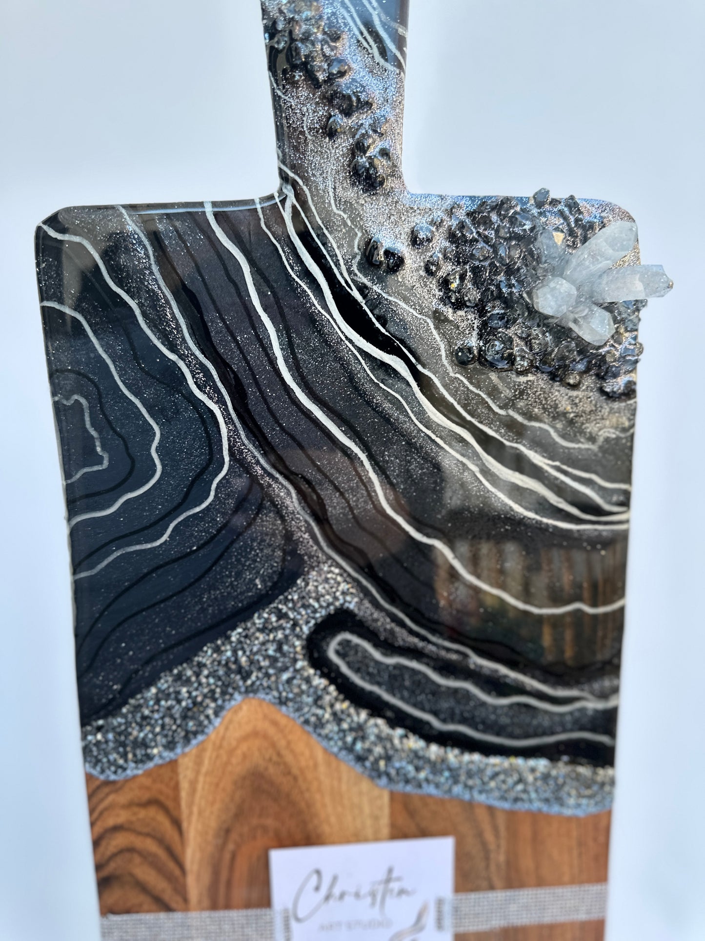 Deep Sliver and Black Color Geode Design Cheeseboard