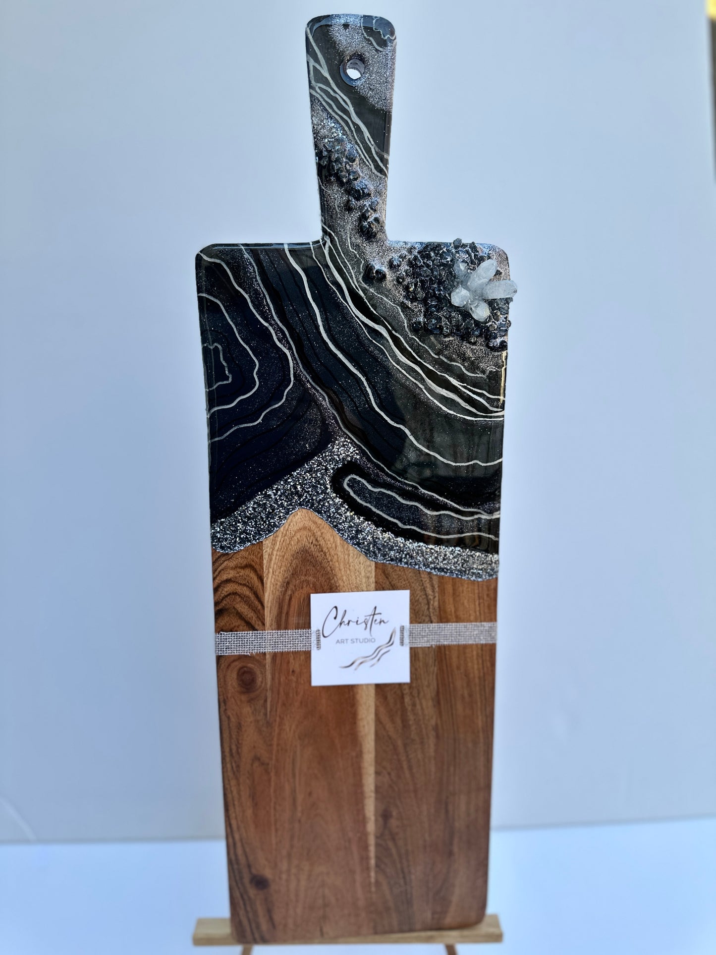 Deep Sliver and Black Color Geode Design Cheeseboard