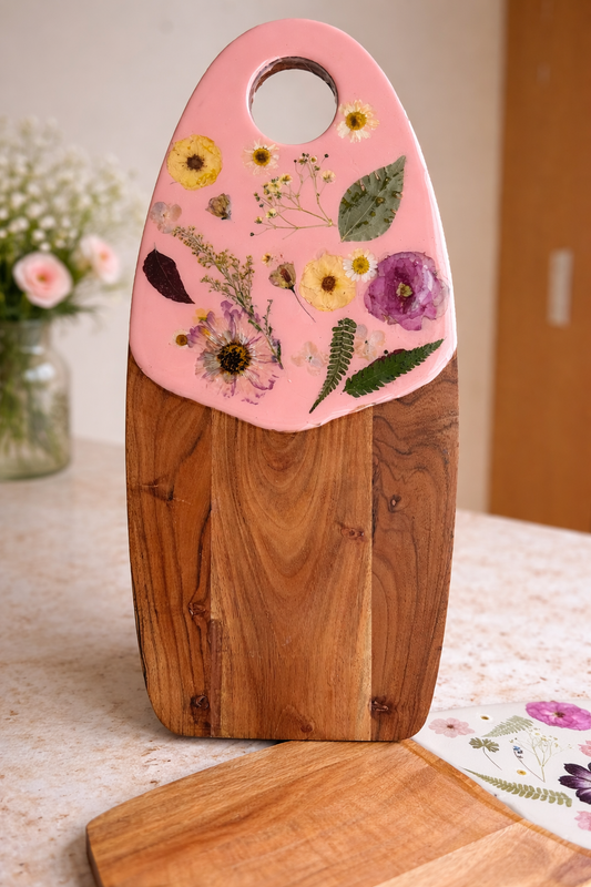Pink Floral Resin Charcuterie Board – 9” x 20”