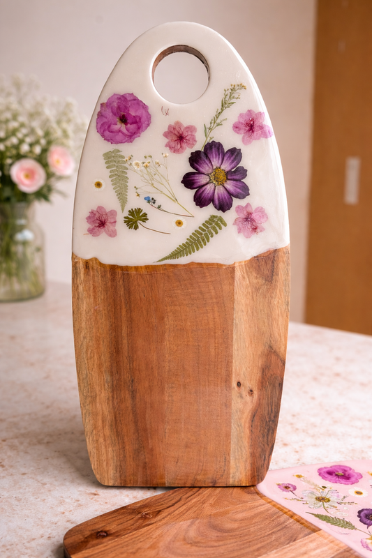 Ivory Floral Resin Charcuterie Board – 9” x 20”