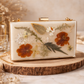 Real Flower Resin Clutch Bag – Warm Tones Evening Purse with Chain Strap for Women