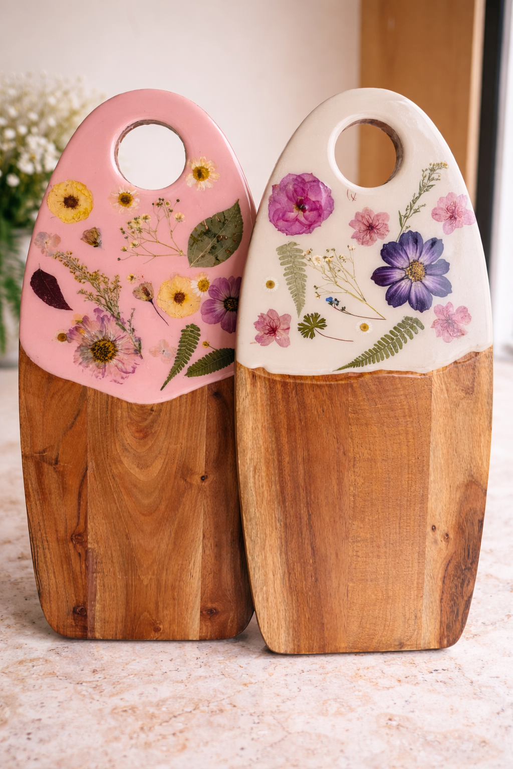 Ivory Floral Resin Charcuterie Board – 9” x 20”