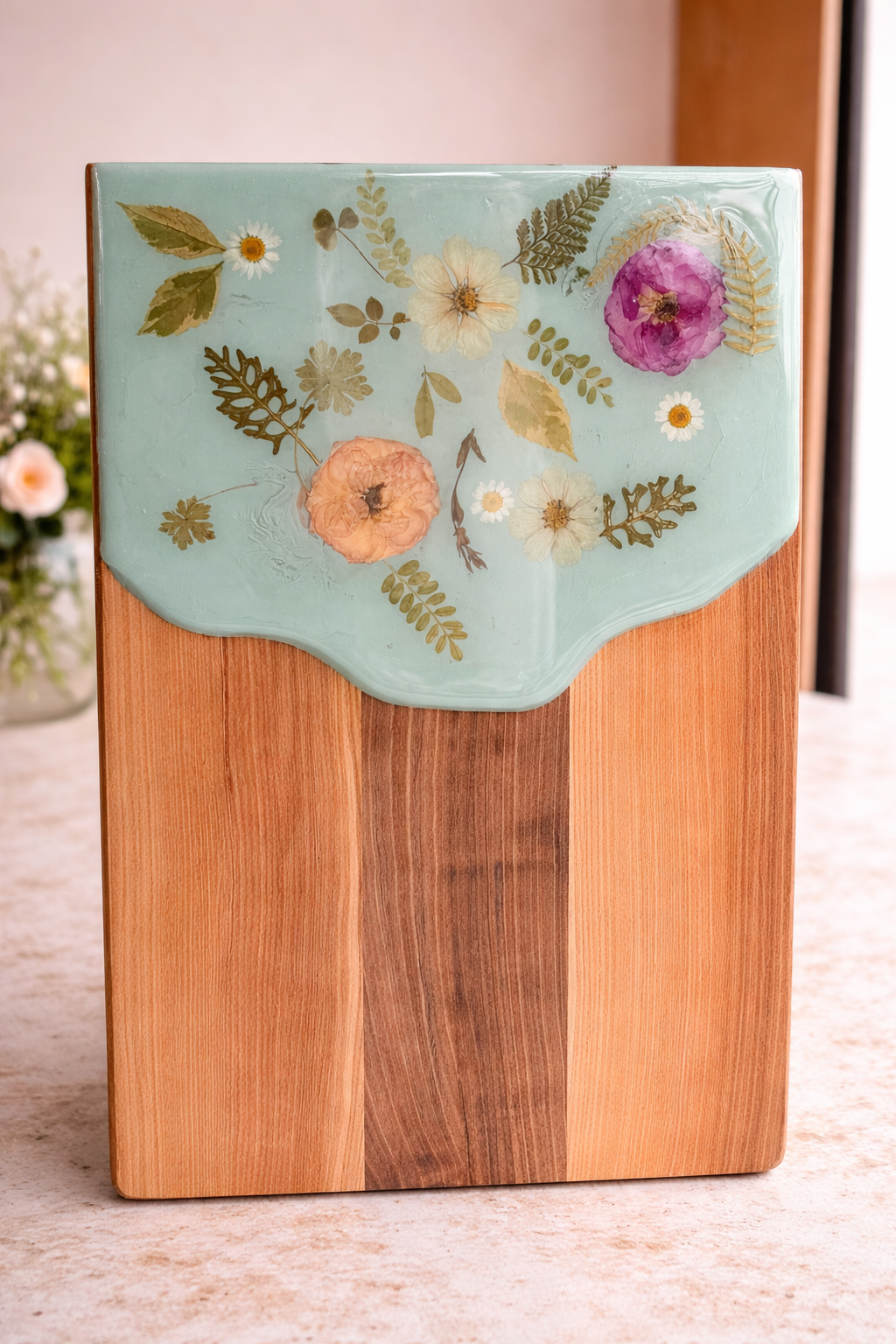 Mint Floral Resin Charcuterie Board – 12” x 18”