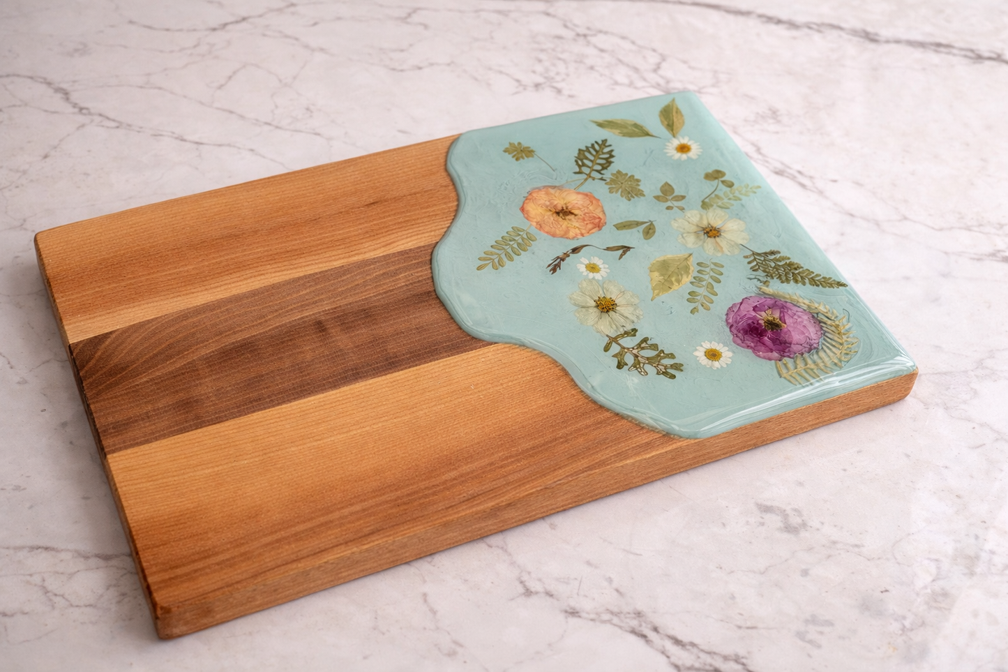 Mint Floral Resin Charcuterie Board – 12” x 18”