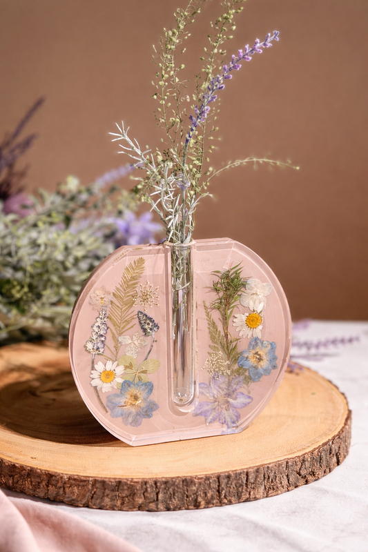Tube Dried Flower Vase – Taupe Color Glass Tube Plant Vase (6.7 x 6.4 in)