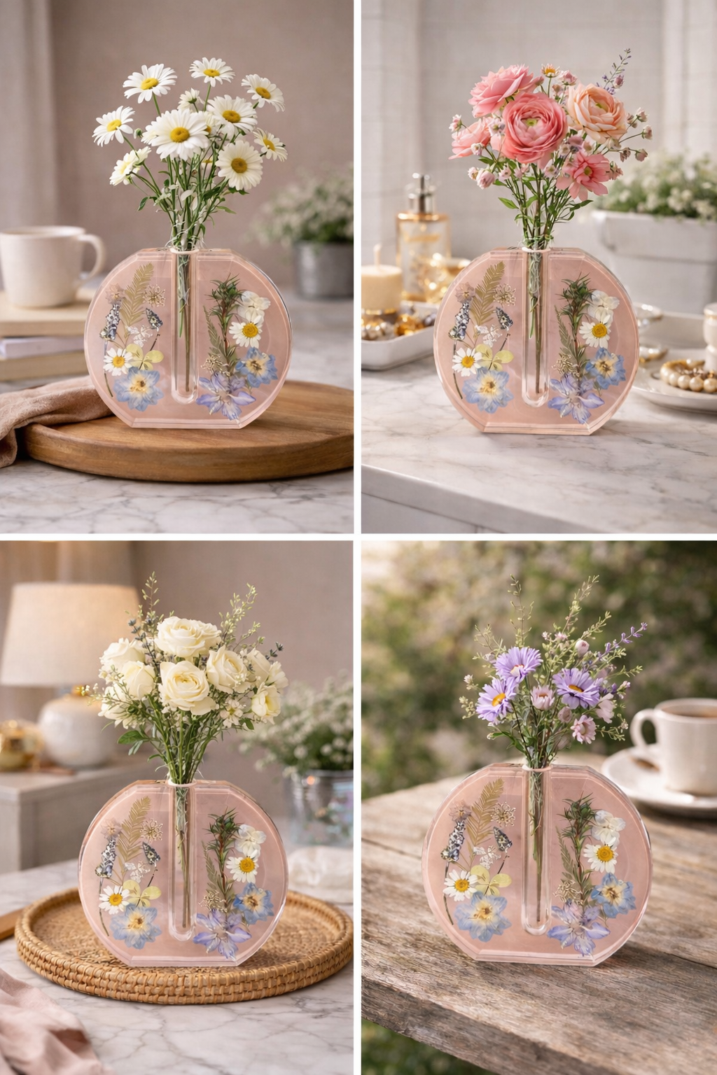 Tube Dried Flower Vase – Taupe Color Glass Tube Plant Vase (6.7 x 6.4 in)