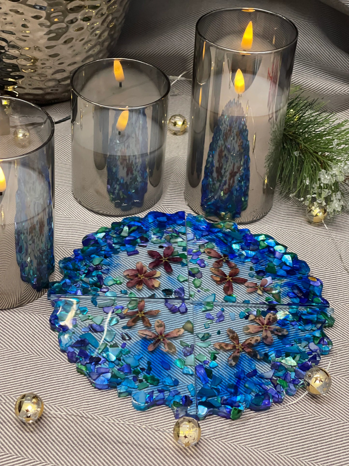 Beautiful Real Pressed Flowers with Seashells Geode Shape Coasters