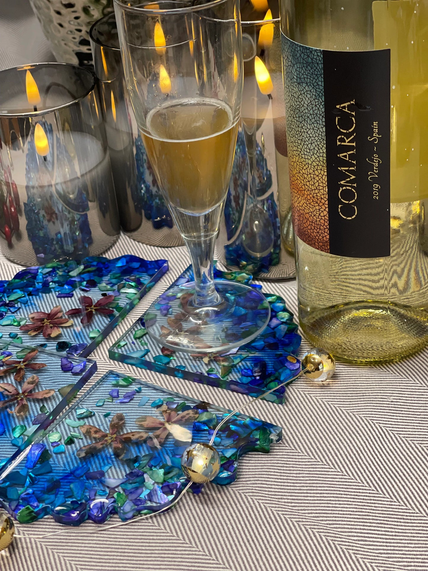 Beautiful Real Pressed Flowers with Seashells Geode Shape Coasters