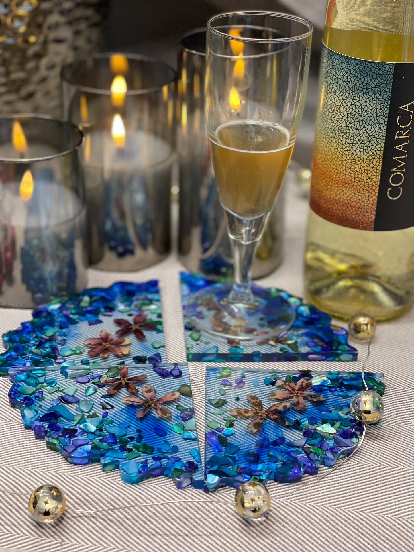 Beautiful Real Pressed Flowers with Seashells Geode Shape Coasters