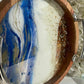 Beautiful Blue Round Wooden Tray with Two Matching Coasters