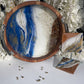 Beautiful Blue Round Wooden Tray with Two Matching Coasters