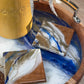 Beautiful Blue Round Wooden Tray with Two Matching Coasters