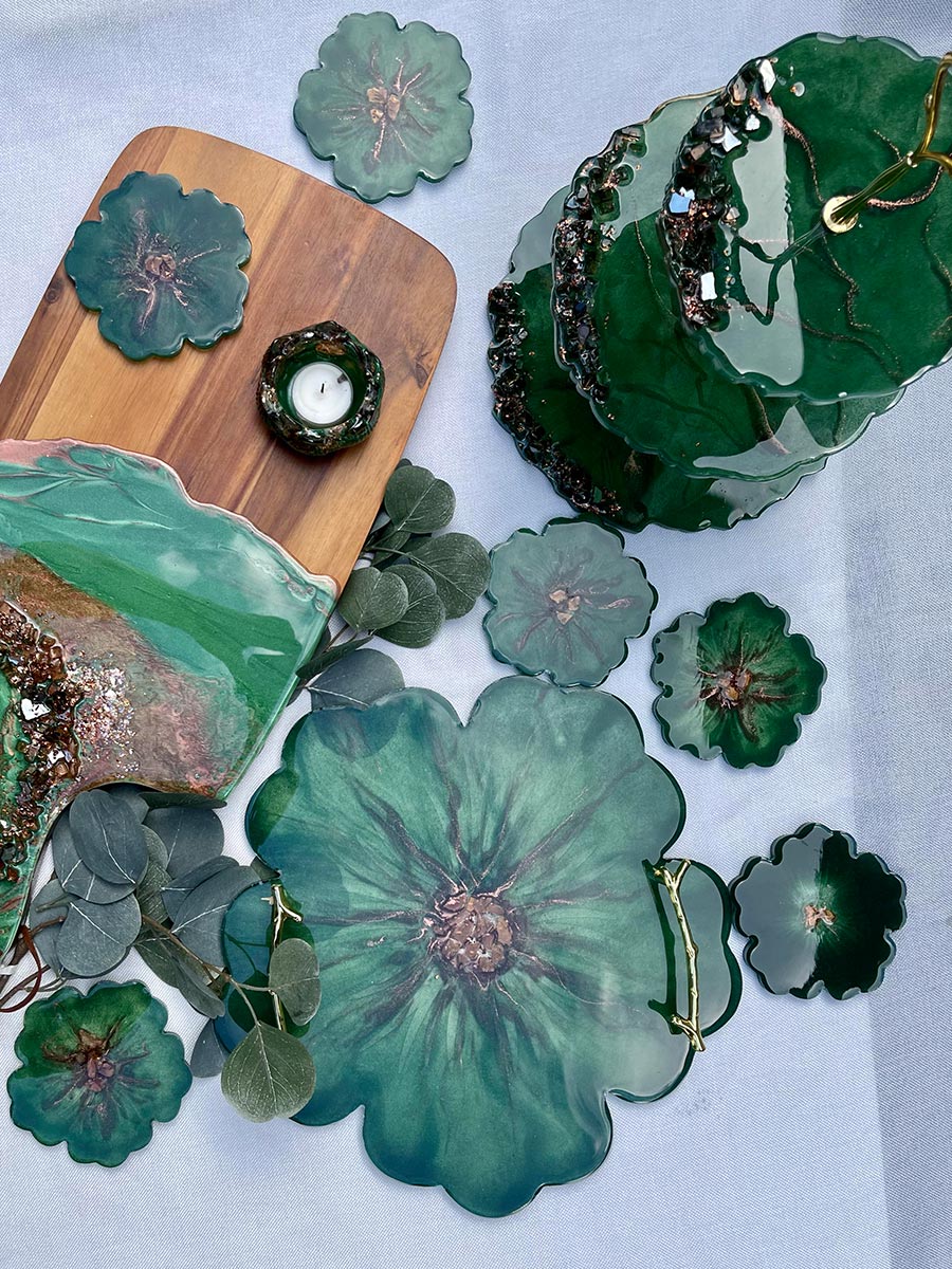 Green & Copper Tray Set