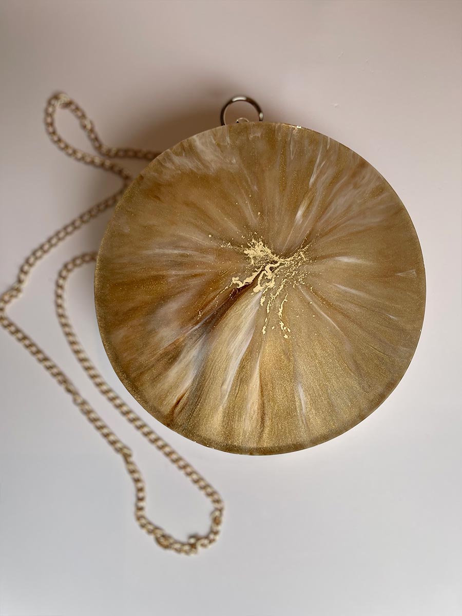 Gold and Brown Round Handbag