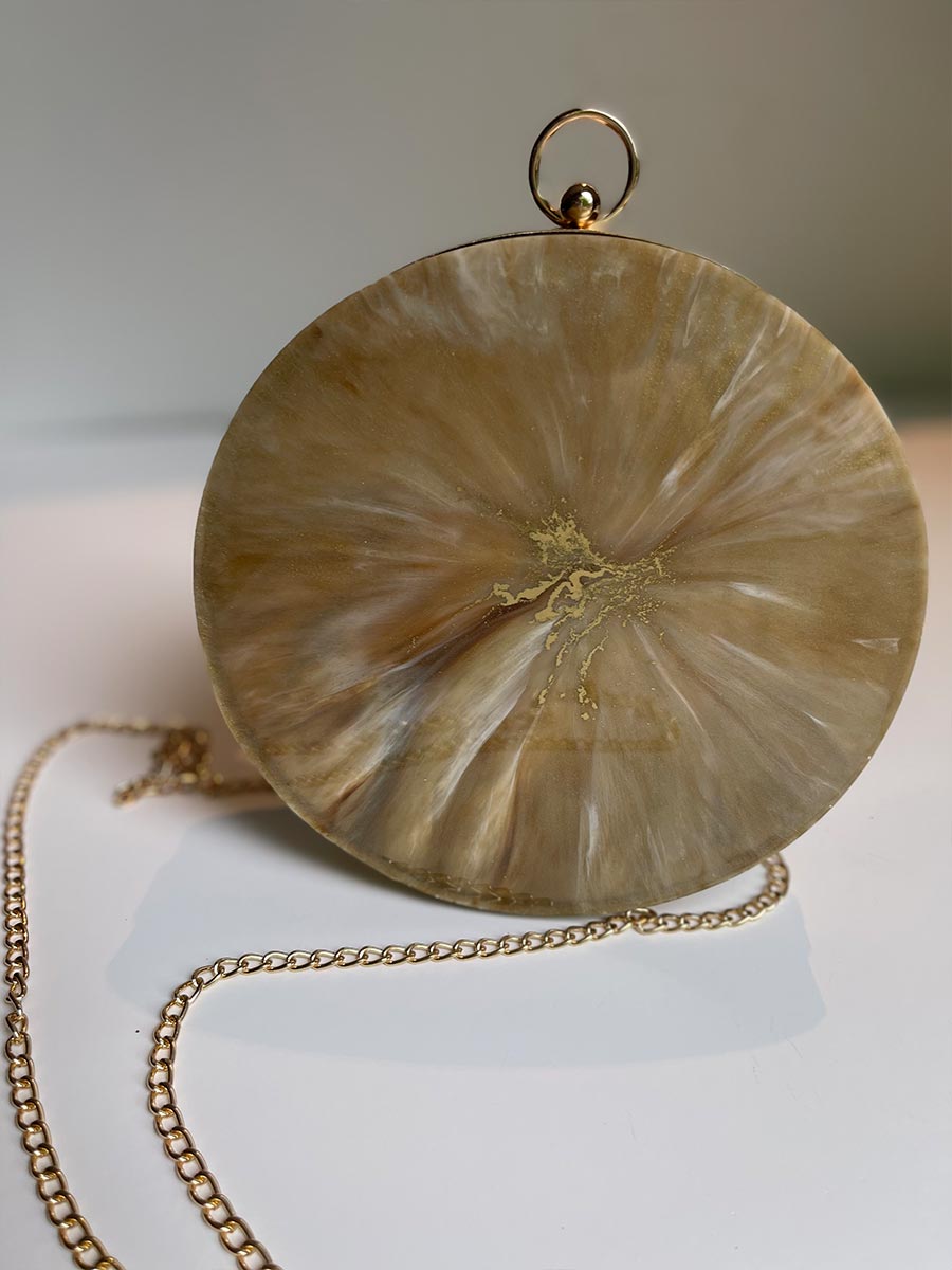 Gold and Brown Round Handbag