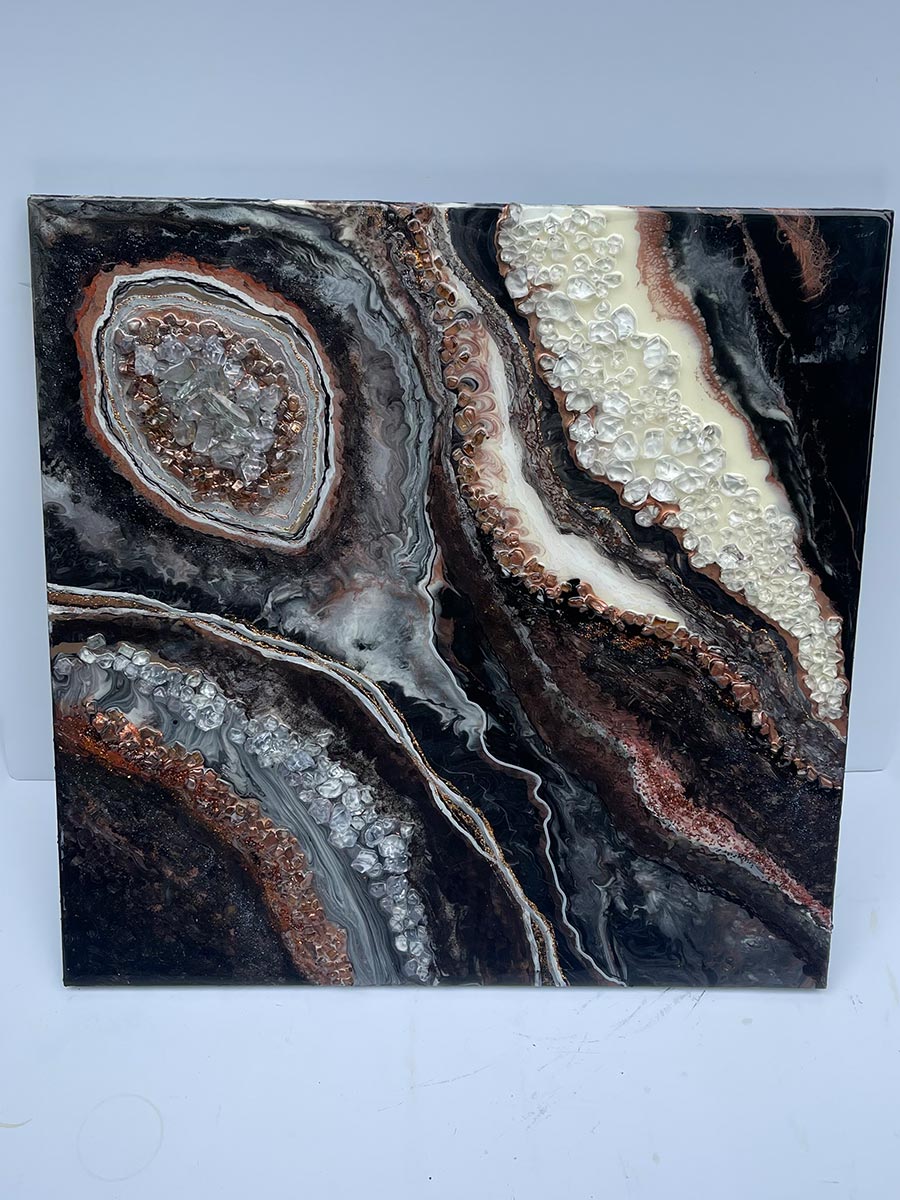 Copper and Black Geode Design Square Painting