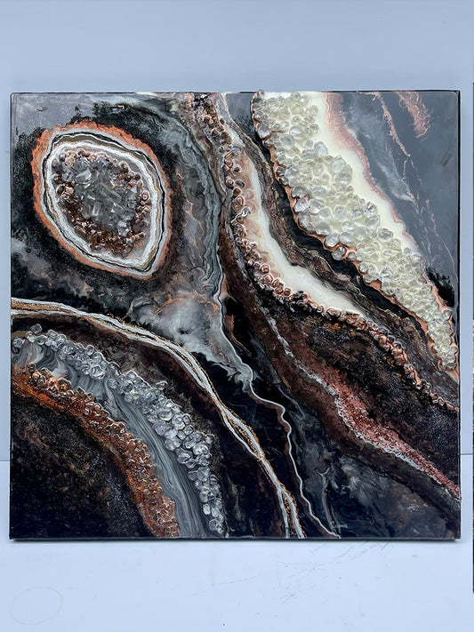 Copper and Black Geode Design Square Painting