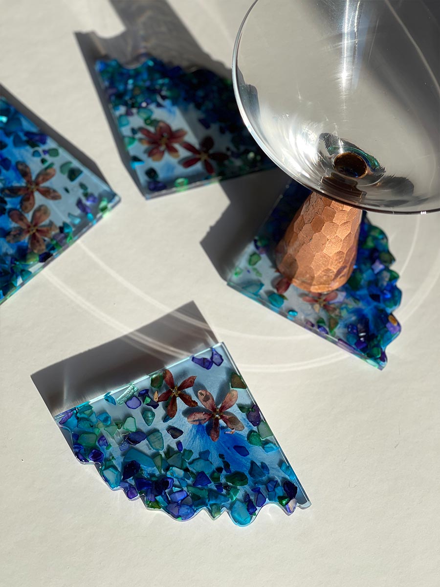 Geode Shape Flower Coasters Set