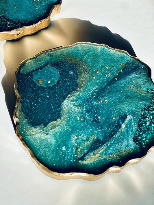 Teal Geode Shape Coasters Set