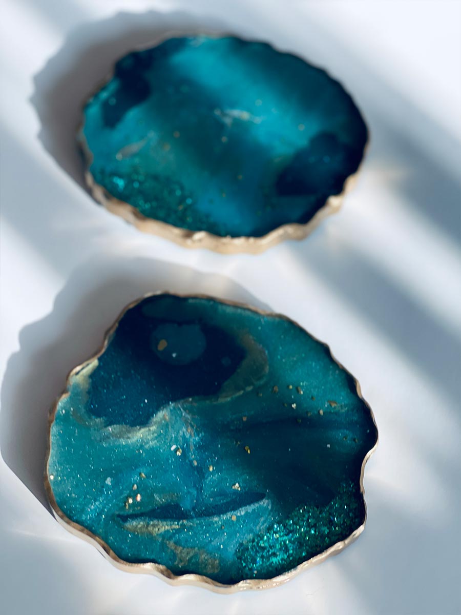 Teal Geode Shape Coasters Set