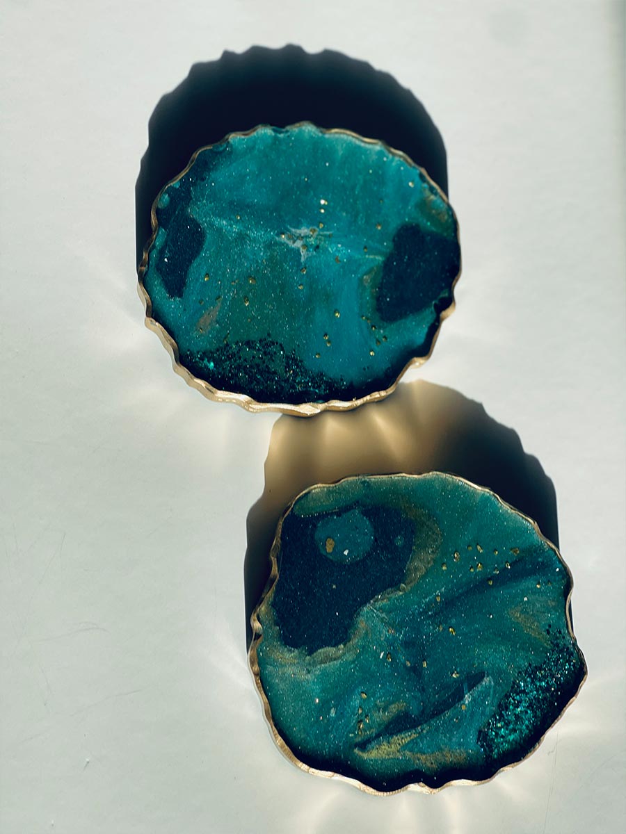 Teal Geode Shape Coasters Set