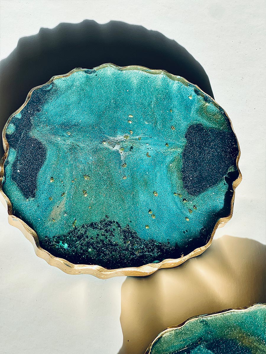 Teal Geode Shape Coasters Set