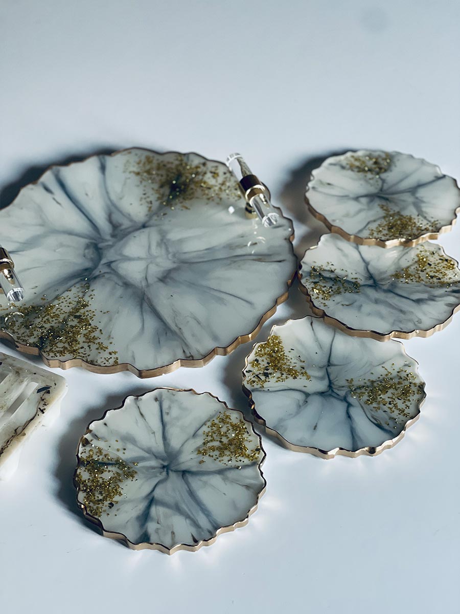 Marble Geode Design Tray Set