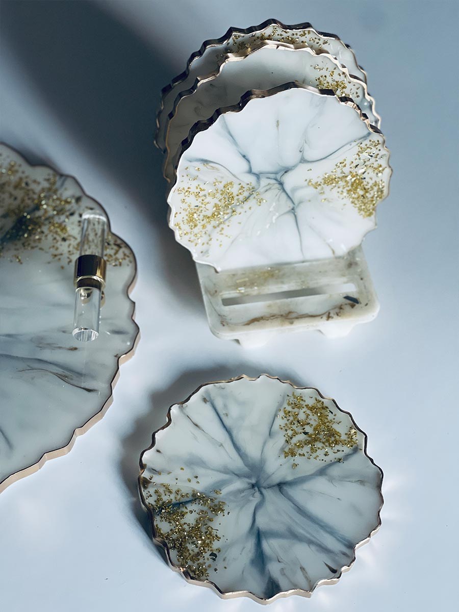 Marble Geode Design Tray Set