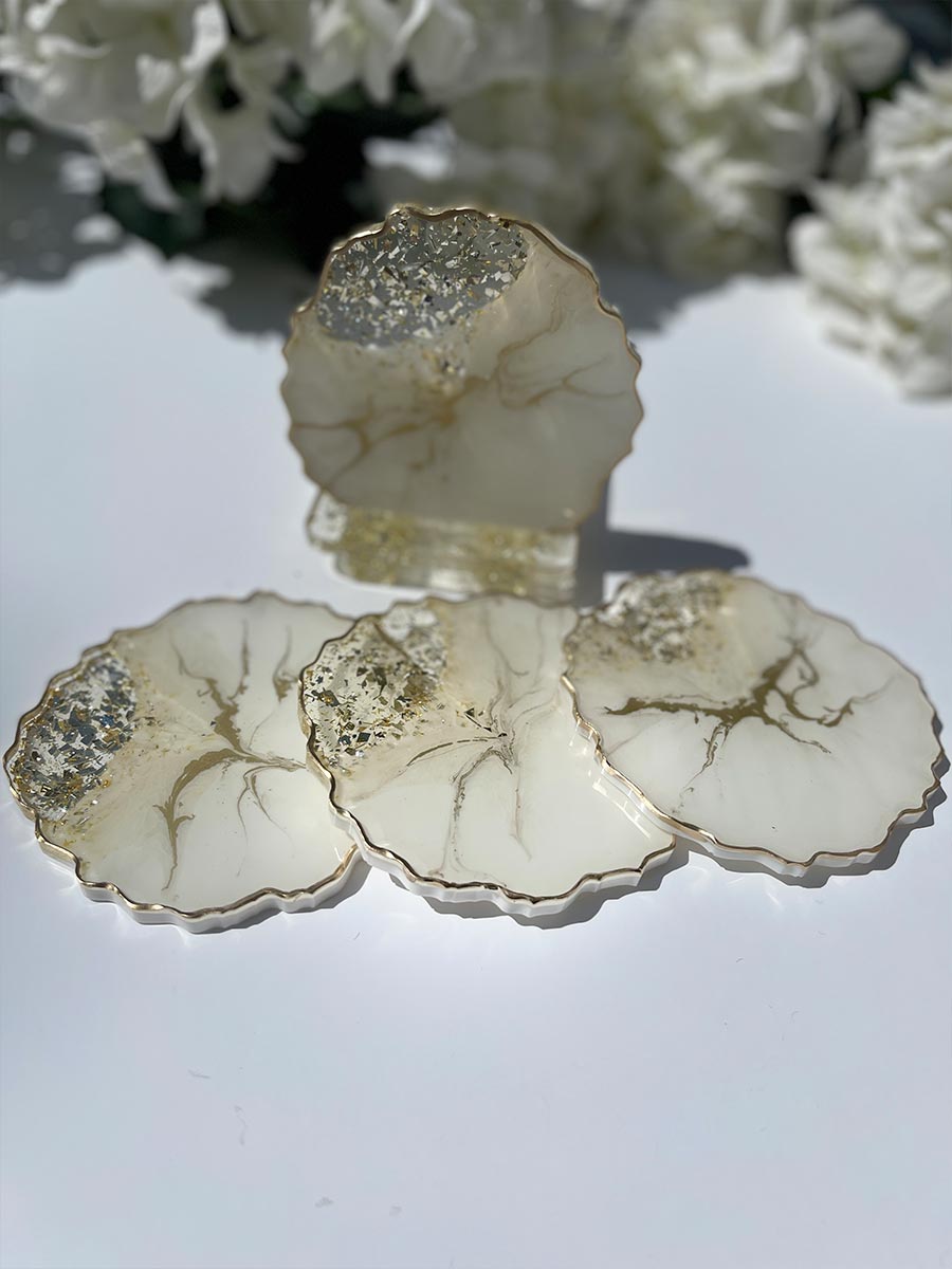 White and Gold Marble Geode Design Tray Set