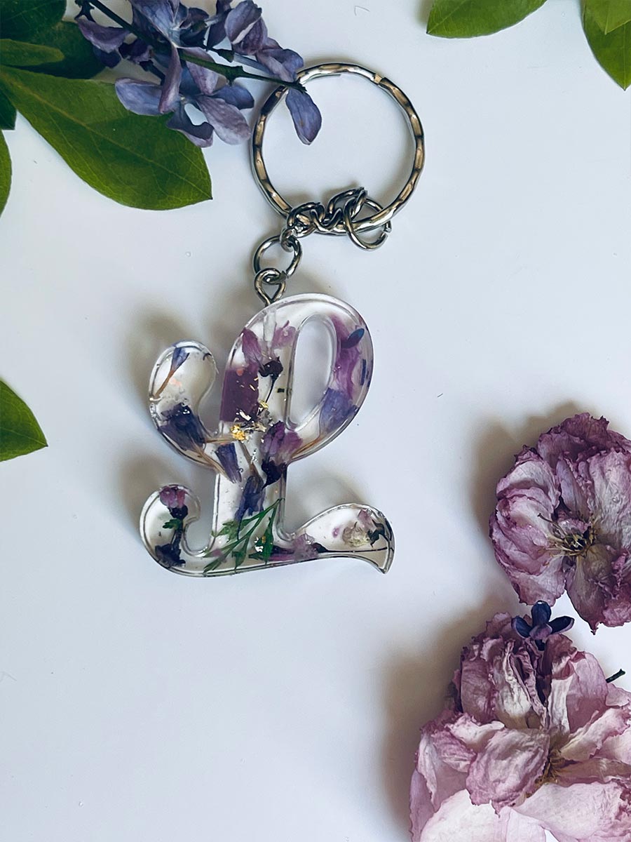 Lavender Flowers with Silver Chain Letters