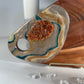 Gold and Teal Color Cheeseboard with Two Round Matching Coaster