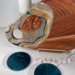 Gold and Teal Color Cheeseboard with Two Round Matching Coaster