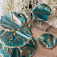 Teal Green & Bronze 3 Tier Round Stand / 2 Coasters / Gift set !!