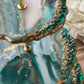 Teal Green & Bronze 3 Tier Round Stand / 2 Coasters / Gift set !!