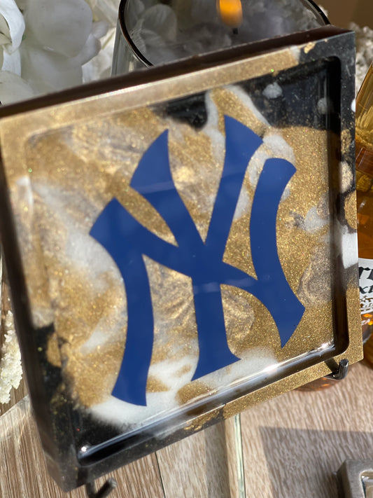 Sports Coasters, New York Yankee's Fan Dream!!! One of a Kind Set of 4 Yankee's Coasters with Beautiful Marble Design