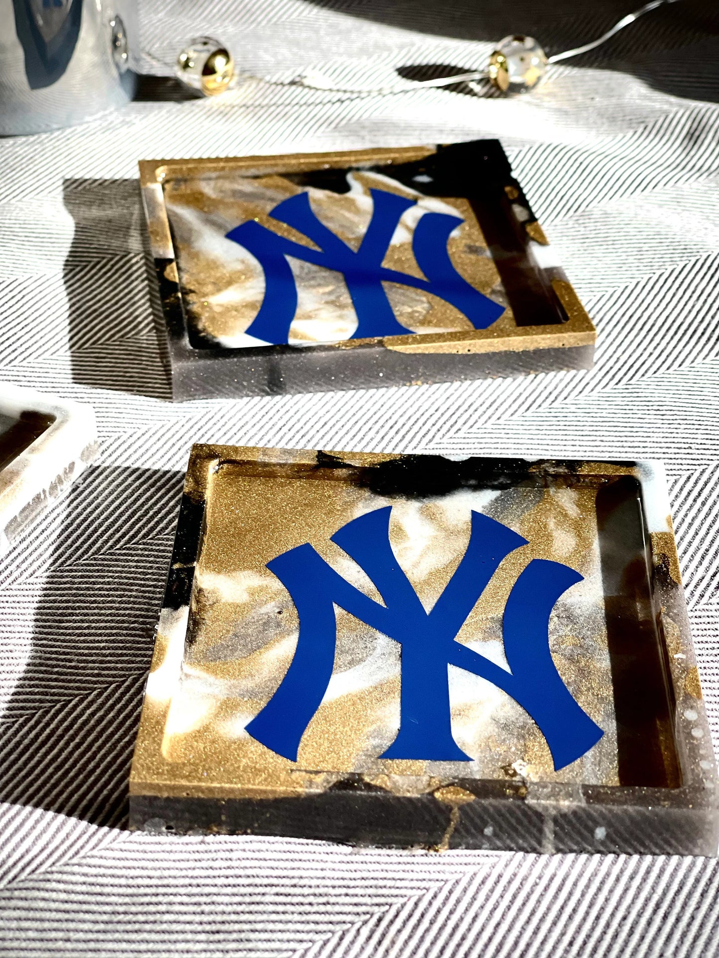 Sports Coasters, New York Yankee's Fan Dream!!! One of a Kind Set of 4 Yankee's Coasters with Beautiful Marble Design