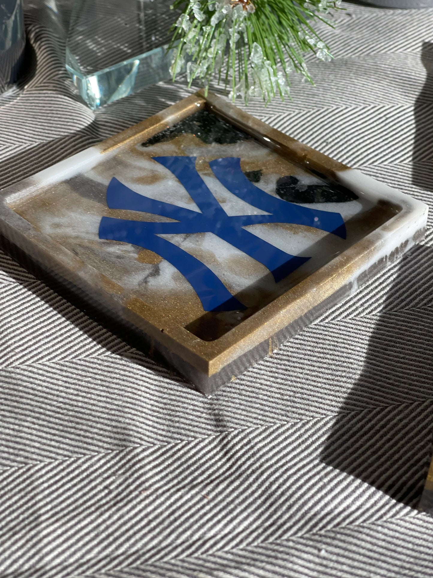 Sports Coasters, New York Yankee's Fan Dream!!! One of a Kind Set of 4 Yankee's Coasters with Beautiful Marble Design