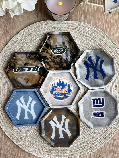 Sports Coasters Jet's Fan Dream!!! One of a Kind Set of 4 Jets Coasters with a Beautiful Brown Gold Marble Design