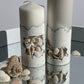 Luxury White Seashells Concrete pillar Candles Set of 2