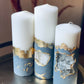 Luxury Crystal Gray and Gold with Crystals Concrete Pillar Candles Set