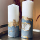 Luxury Crystal Gray and Gold with Crystals Concrete Pillar Candles Set