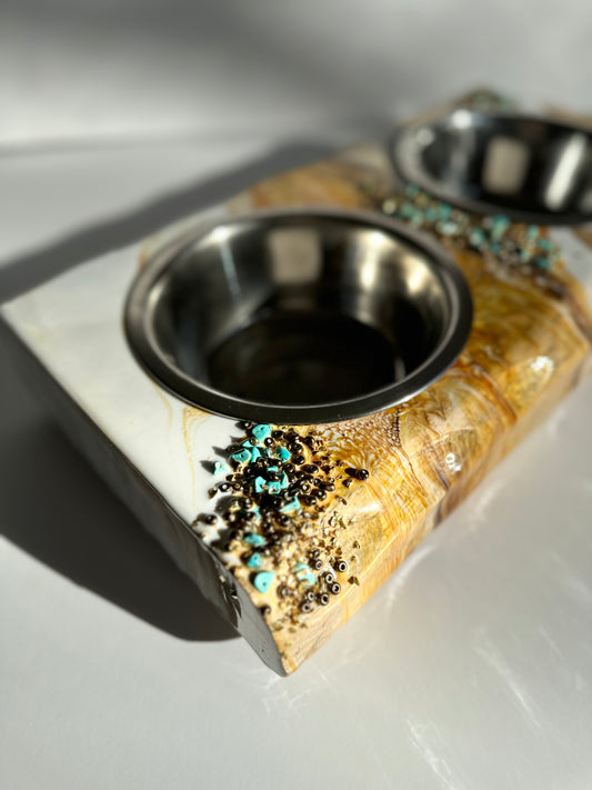 Honey,Yellow Color & Turquoise Beaded Pet Feeder