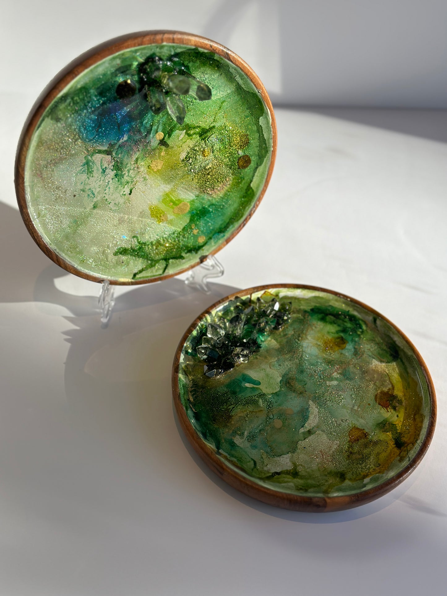 Round Green Crystal Trinket Trays