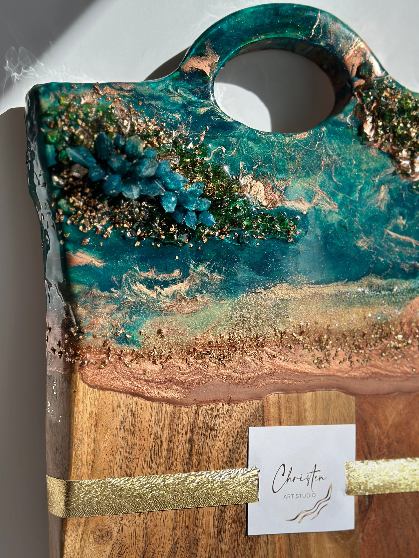 Green and Copper Geode Marble Design Cheeseboard