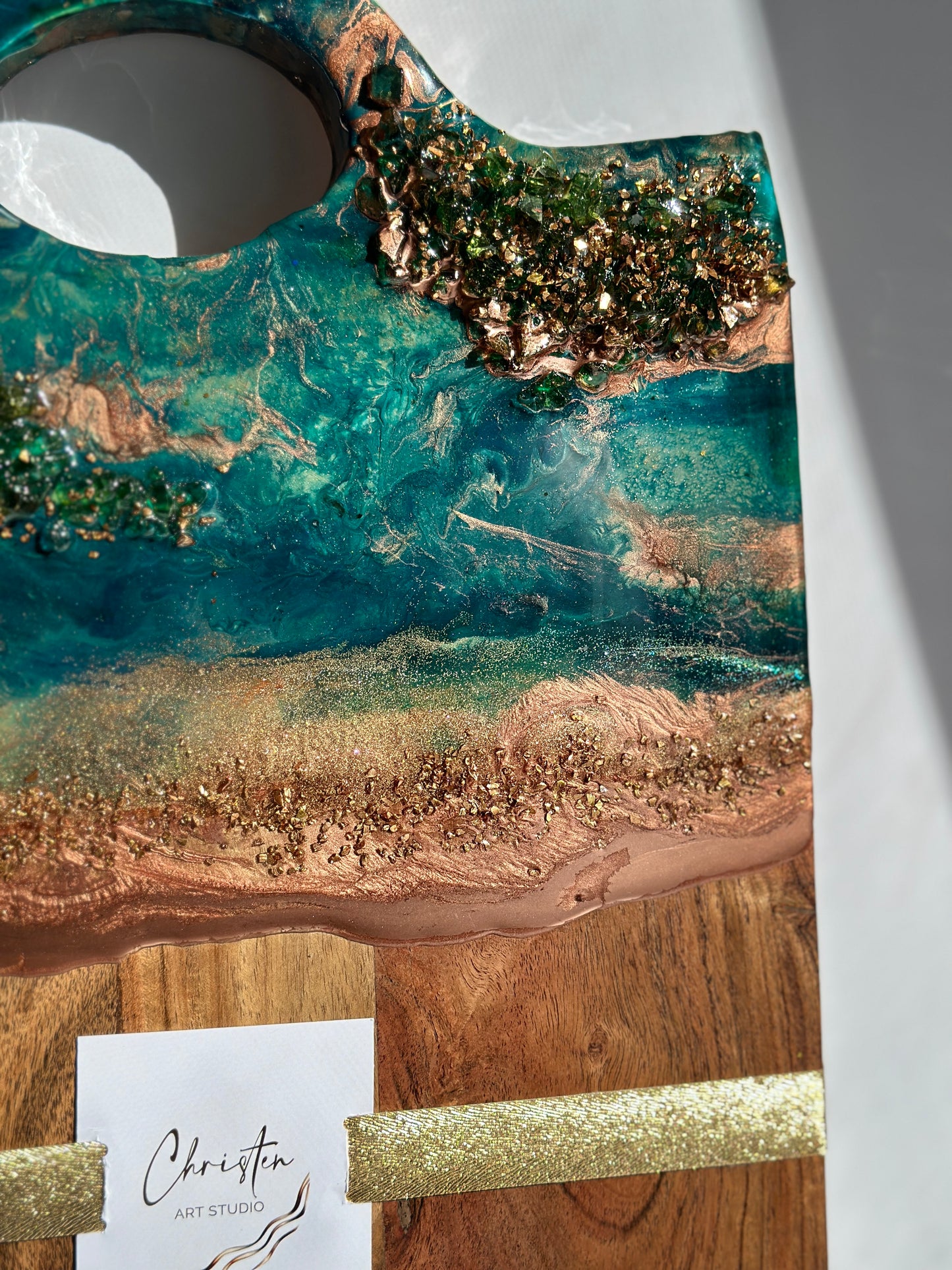 Green and Copper Geode Marble Design Cheeseboard