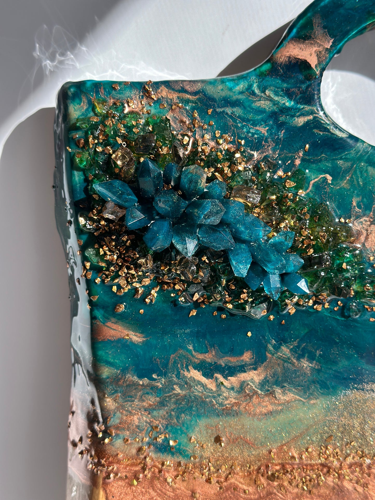 Green and Copper Geode Marble Design Cheeseboard